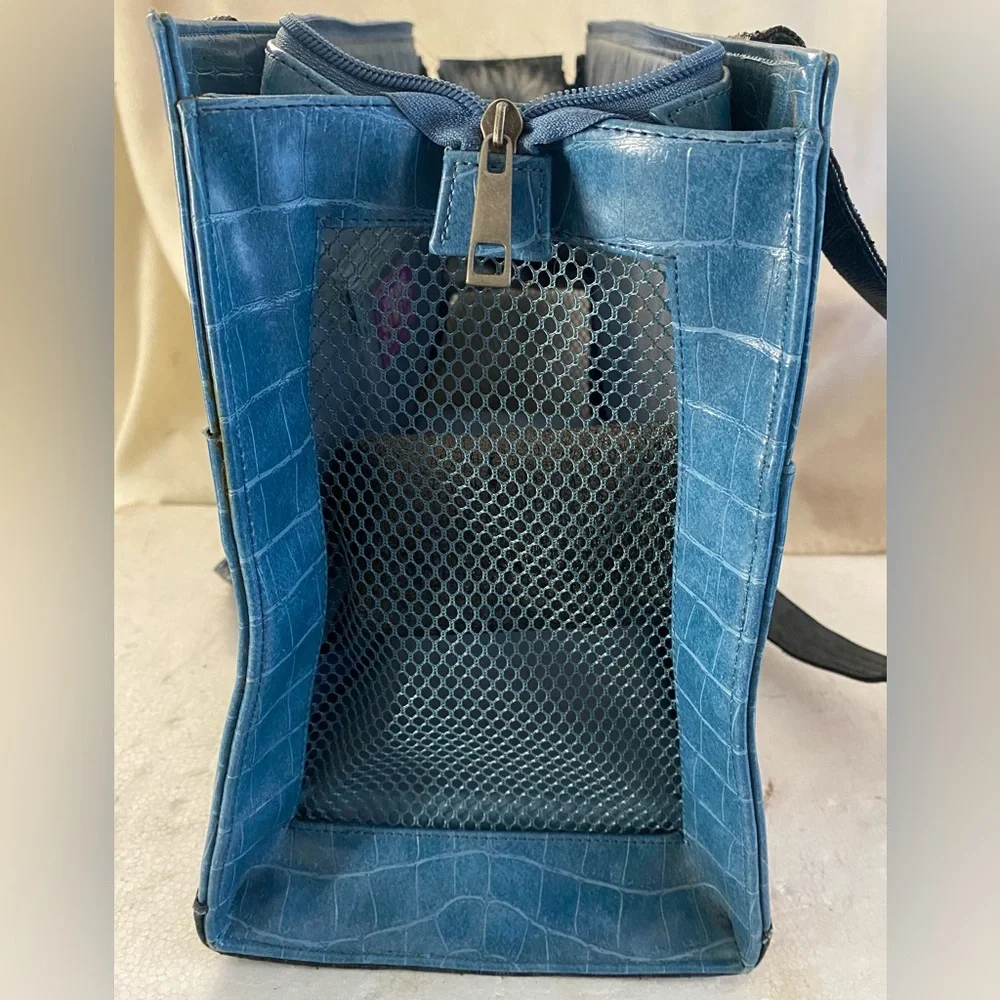 Stylish Blue Crocodile Pattern Dog Carrier Hang in Shoulder Bag .